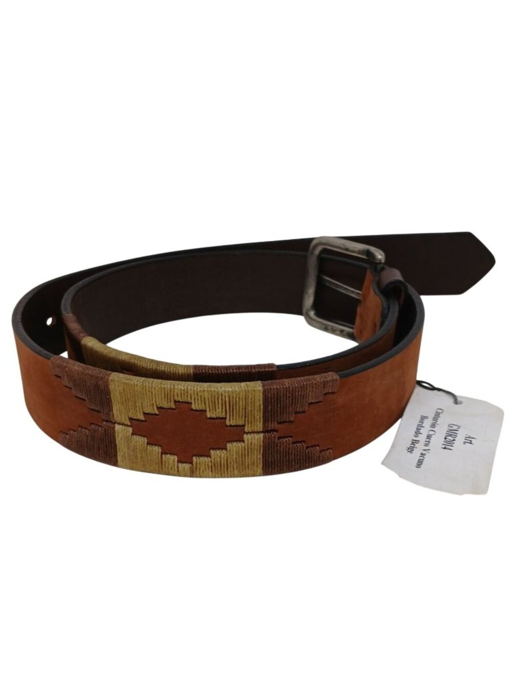 Gaucho Brown Leather Belt SZ 34-36 Embroidered Western Tribal w/Buckle #D-34R